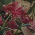 Yasmine aux pivoines - Peinture au pastel sec par Isabelle Douzamy - 30/40 cm