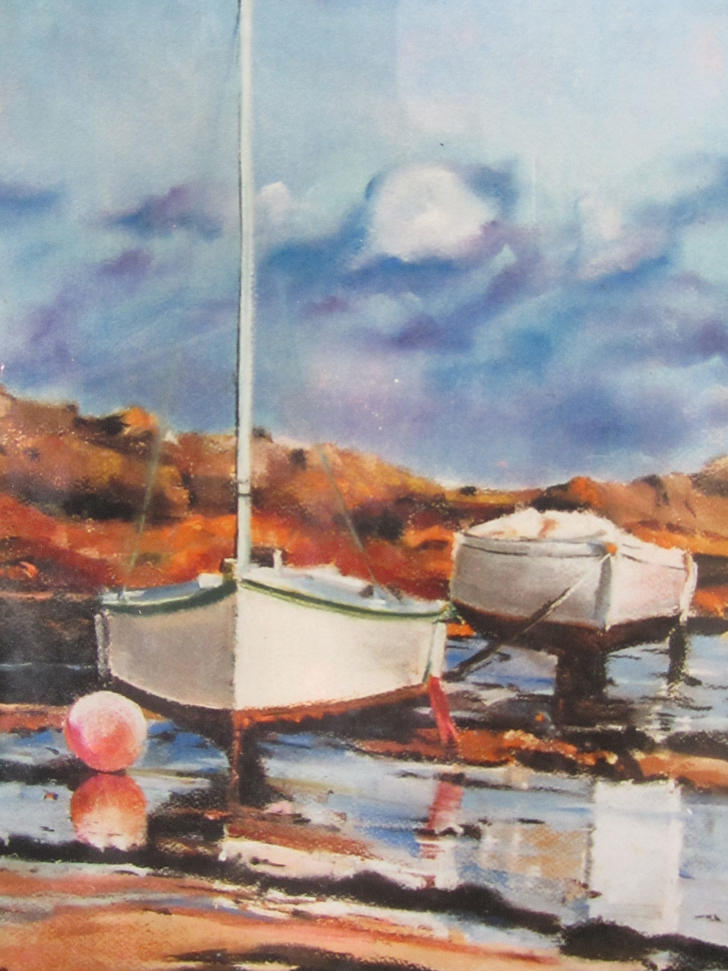 Bateaux à Ploumanach - Peinture au pastel sec par Isabelle Douzamy - 50x65cm