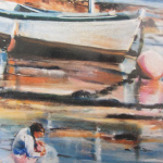 Mallory à la pêche - Peinture au pastel sec par Isabelle Douzamy - 50x65cm