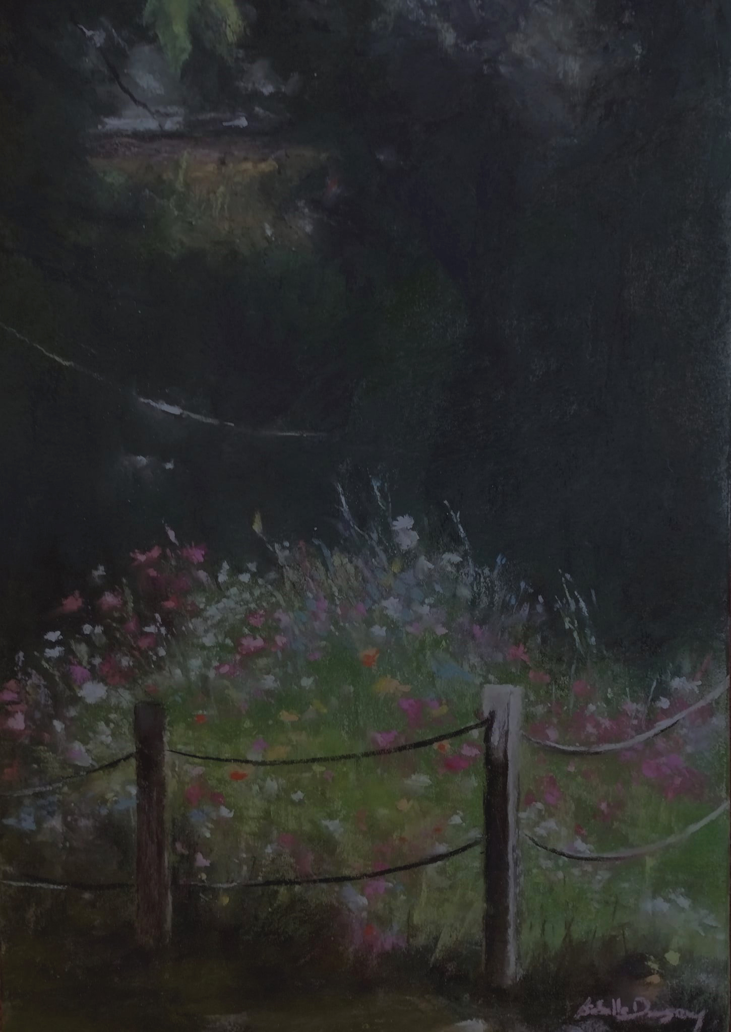 Ambiance champêtre dans les jardins du Haras de Lamballe - Peinture au pastel sec par l'artiste peintre Isabelle Douzamy - 39 x 53 cm (encadré)
