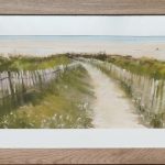 Ambiance sauvage à la grande plage de Saint-Cast-Le-Guildo - Peinture au pastel sec par l'artiste peintre Isabelle Douzamy - Format panoramique 40 x 102 cm (encadré)