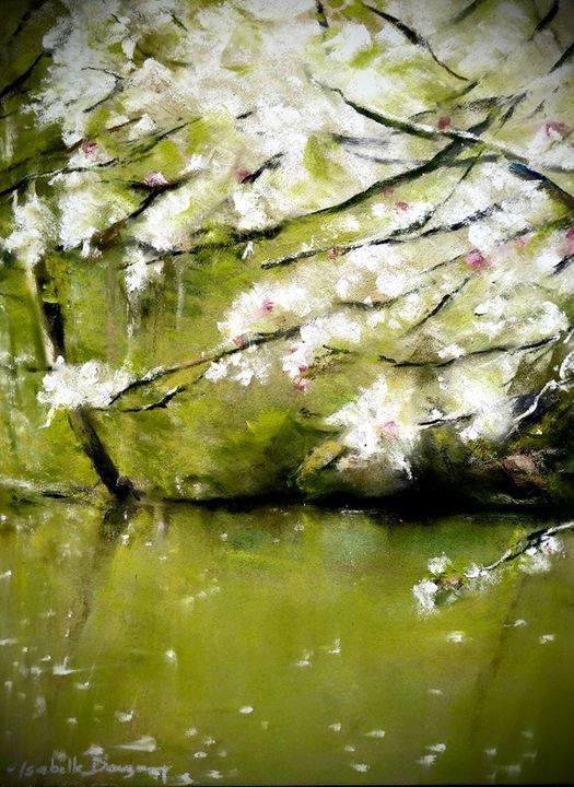 Ambiance à l'étang de Guiguen - Peinture au pastel sec par l'artiste peintre Isabelle Douzamy - 40x50 cm (encadré)