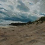 Atmosphère à la plage de Pen Guen à Saint-Cast-Le-Guildo - Peinture au pastel sec par l'artiste peintre Isabelle Douzamy - 40x50 cm (encadré)