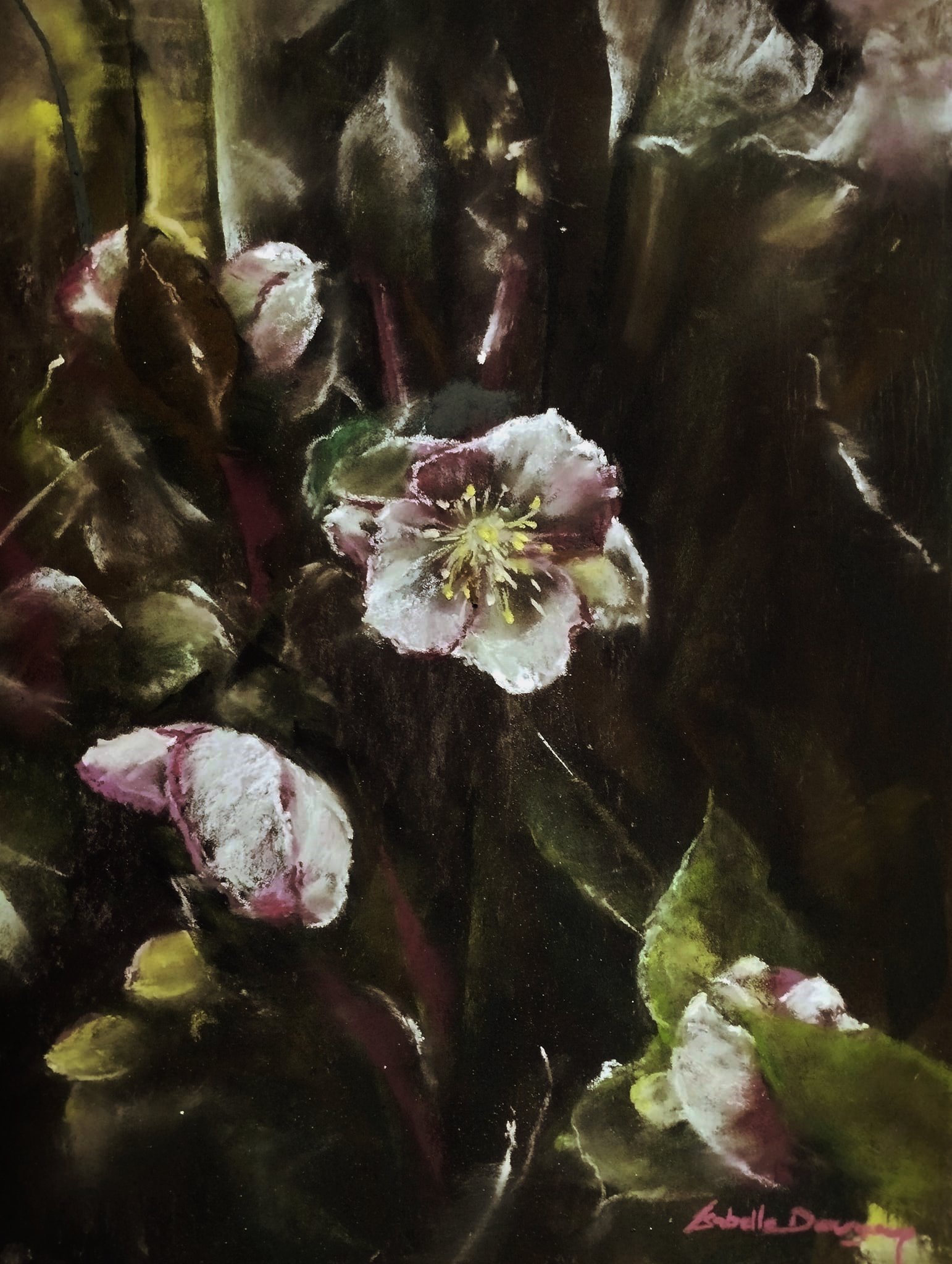 Atmosphère florale - Peinture au pastel sec par l'artiste peintre Isabelle Douzamy - 47 x 37 cm (encadré)