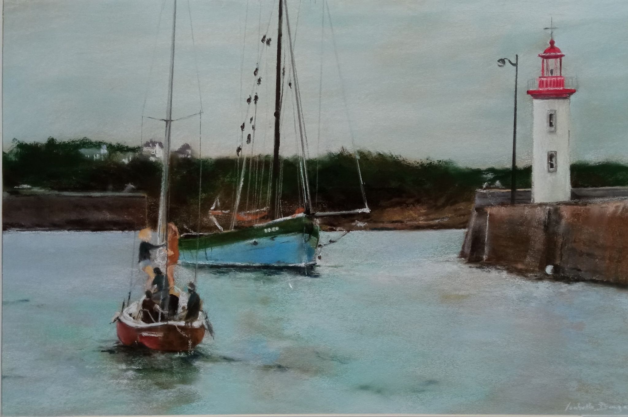 Commande - Port d'Erquy - Peinture au pastel sec par l'artiste peintre Isabelle Douzamy - 60 x 80 cm
