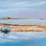 Dinard piscine extérieure - Peinture au pastel sec par l'artiste peintre Isabelle Douzamy - Panoramique 102 x 40cm (encadré)
