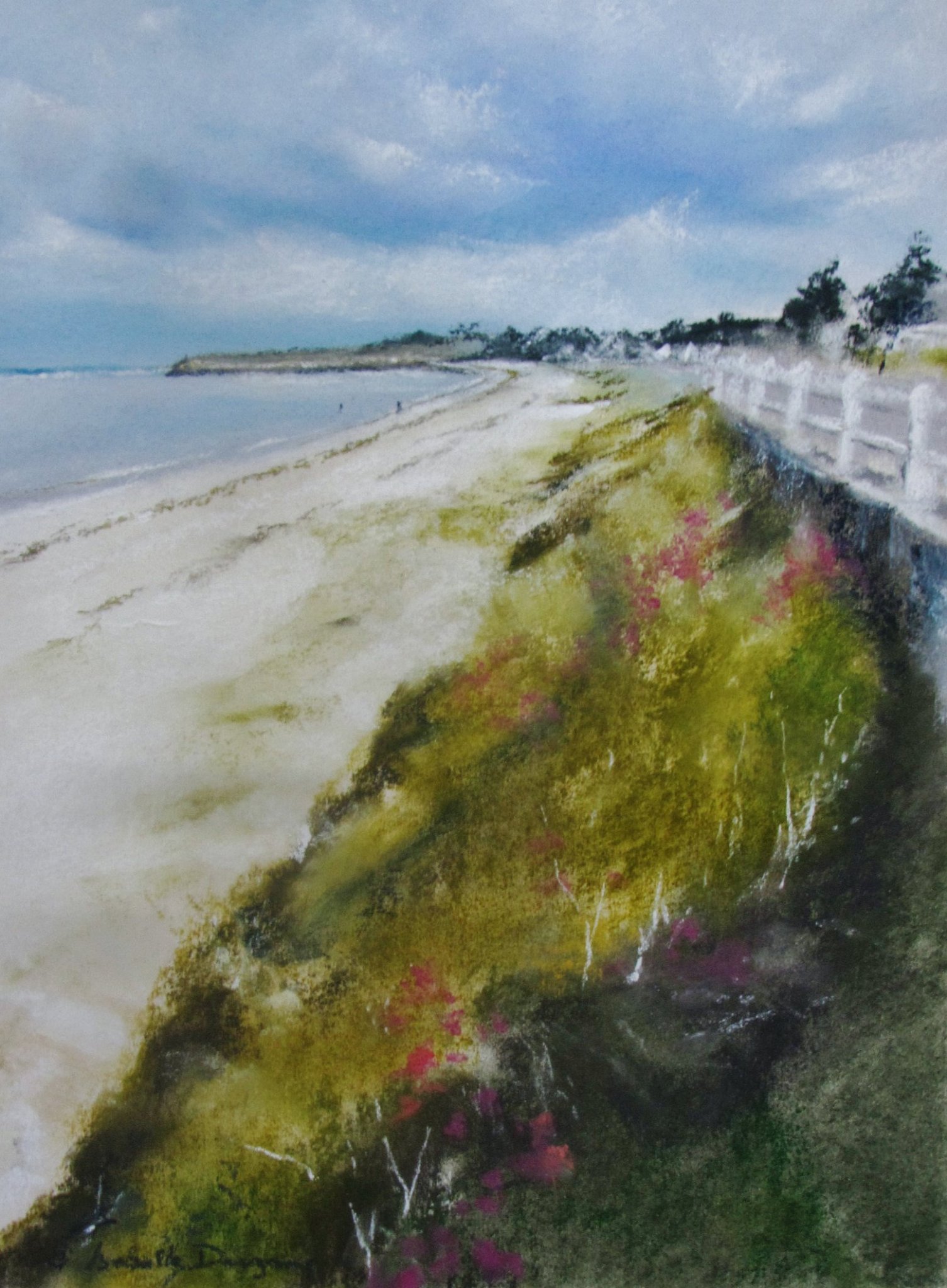 Grande plage de Saint-Cast-Le-Guildo - Peinture au pastel sec par l'artiste peintre Isabelle Douzamy - 48x58 cm (encadré)