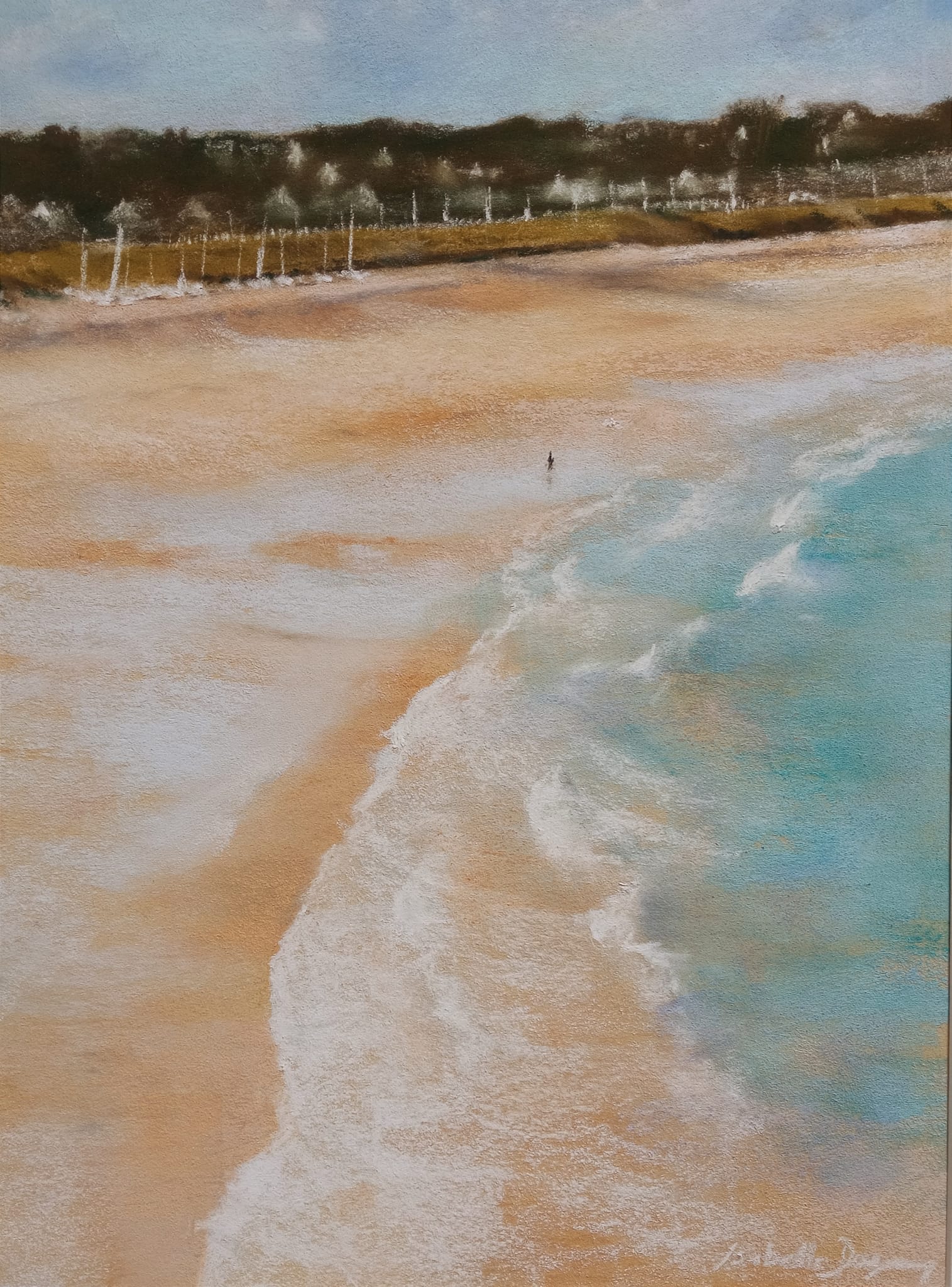 Grande plage de Saint-Cast-le-Guildo - Peinture au pastel sec par l'artiste peintre Isabelle Douzamy - 47 x 57 cm (encadré)