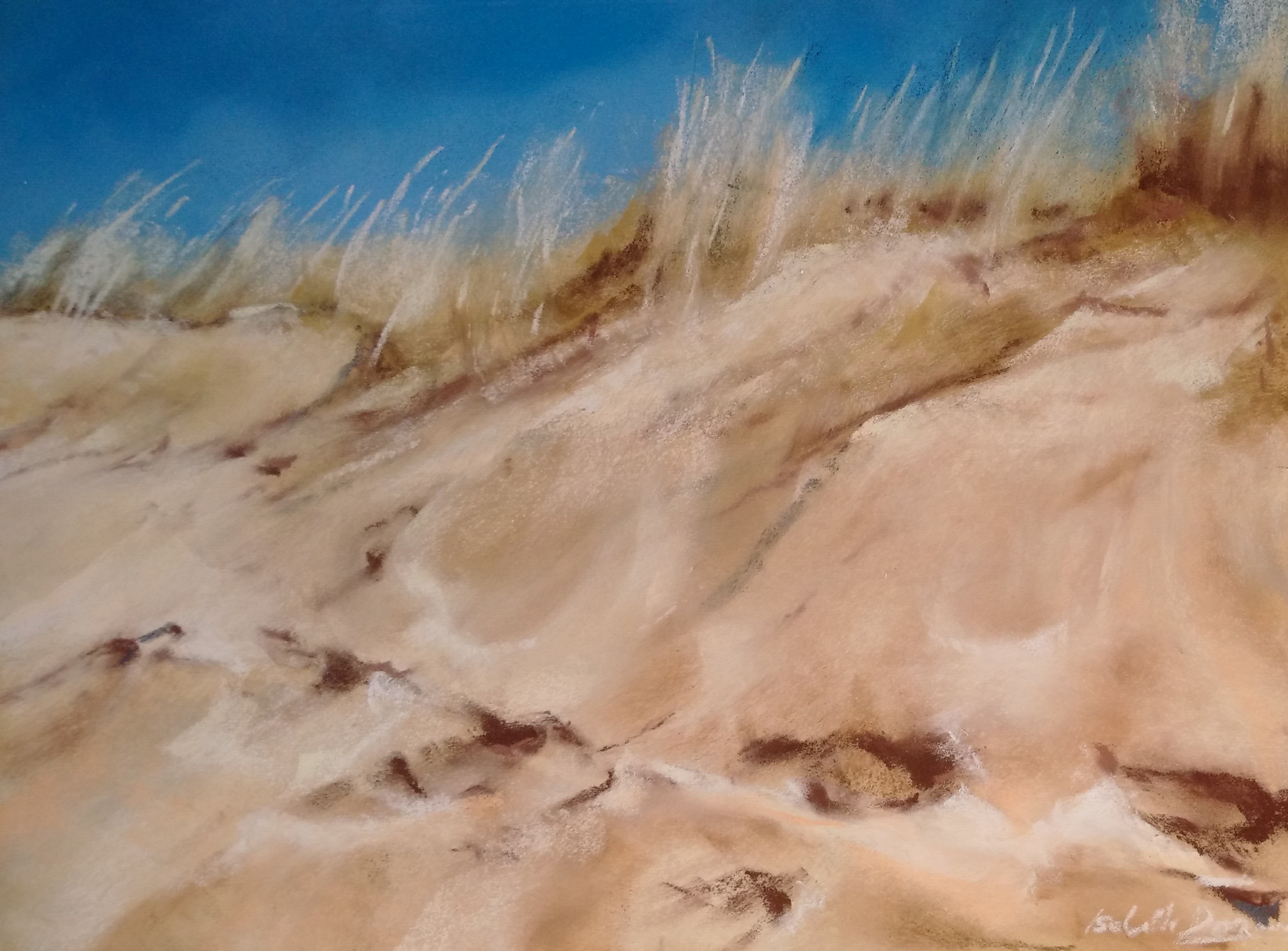 La dune - Peinture au pastel sec par l'artiste peintre Isabelle Douzamy - 40x50 cm (encadré)