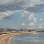 La grande plage des Mielles à St-Cast - Peinture au pastel sec par l'artiste peintre Isabelle Douzamy - 30x57 cm