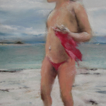 Fillette à la plage - Peinture au pastel sec par Isabelle Douzamy - 40x50cm