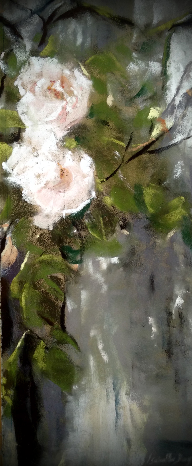 Les Roses - Pastel sec par l'artiste peintre Isabelle Douzamy - 17.5x41.5 cm