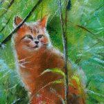 Mon voisin le chat roux - Peinture au pastel sec par l'artiste peintre Isabelle Douzamy - 30 x 57 cm (encadré)