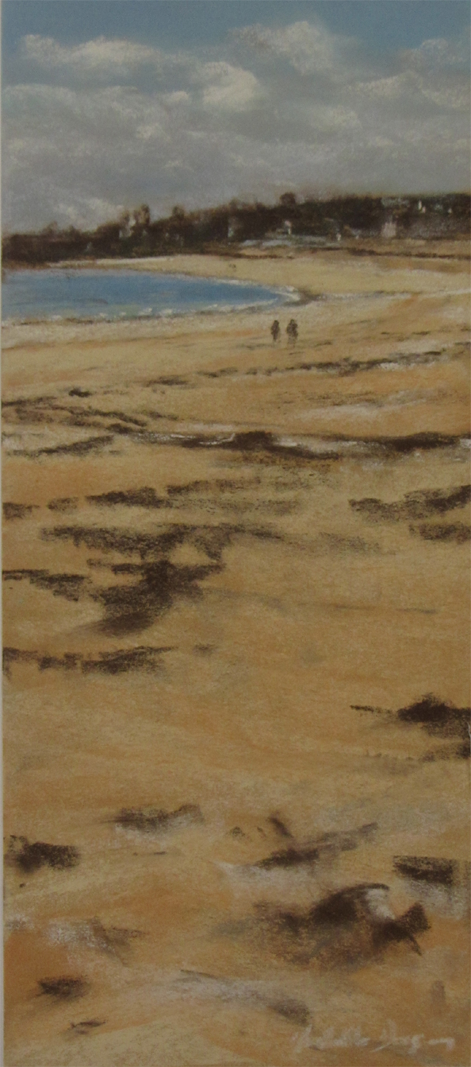 Plage de Saint-Cast-Le-Guildo - Peinture au pastel sec par Isabelle Douzamy - 17x42cm
