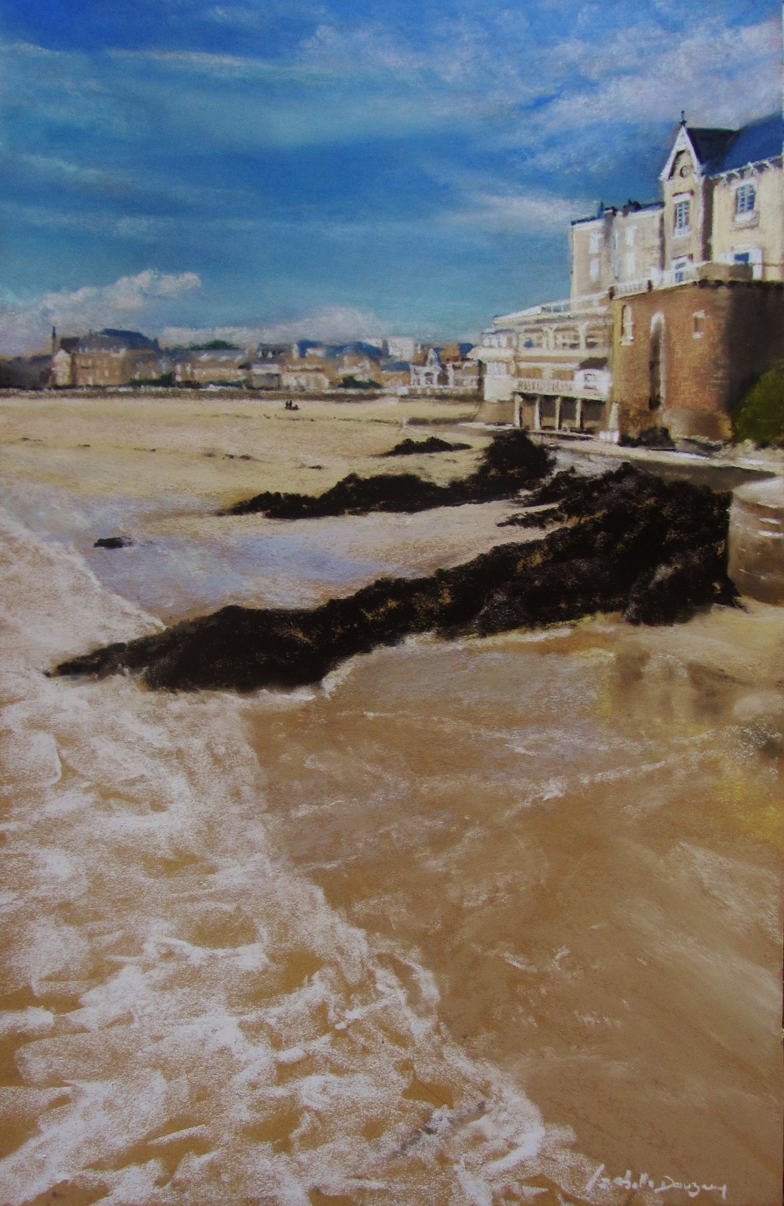 Plage de Saint-Cast-le-guildo - Peinture au pastel sec par Isabelle Douzamy - 56,5 × 76,5 cm (encadré)