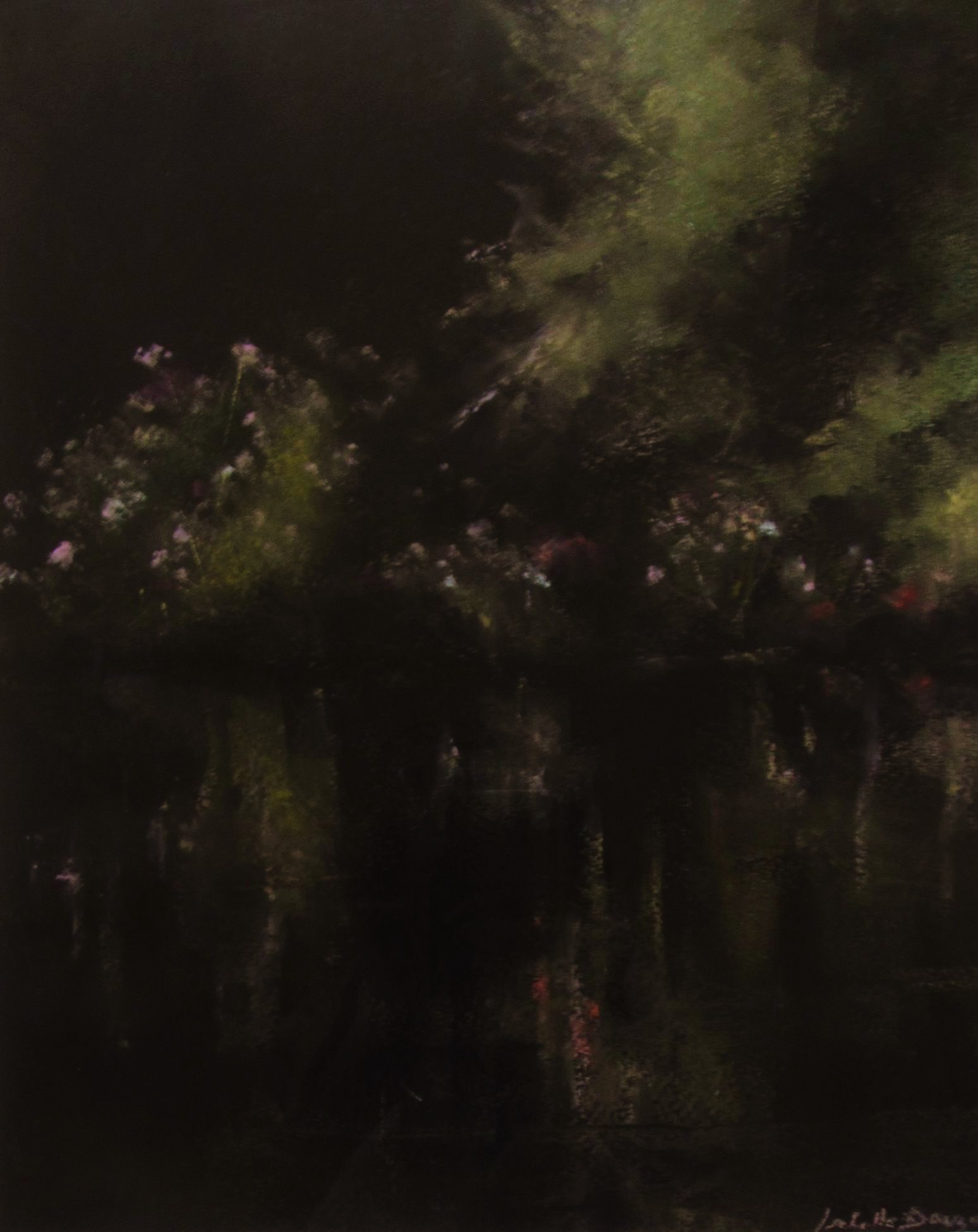 Reflets à l’étang de Guiguen - Peinture au pastel sec par l'artiste peintre Isabelle Douzamy - 45 x 54.5 cm (encadré)