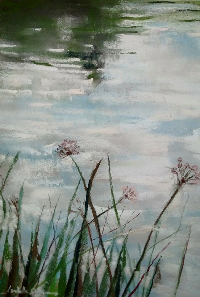 Reflets à l'étang de Beaulieu - Peinture au pastel sec par l'artiste peintre Isabelle Douzamy - 40x50cm