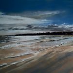 Scintillement sur la grande plage de Saint-Cast-Le-Guildo - Peinture au pastel sec par l’artiste peintre Isabelle Douzamy – 65×81.5 cm (encadré)