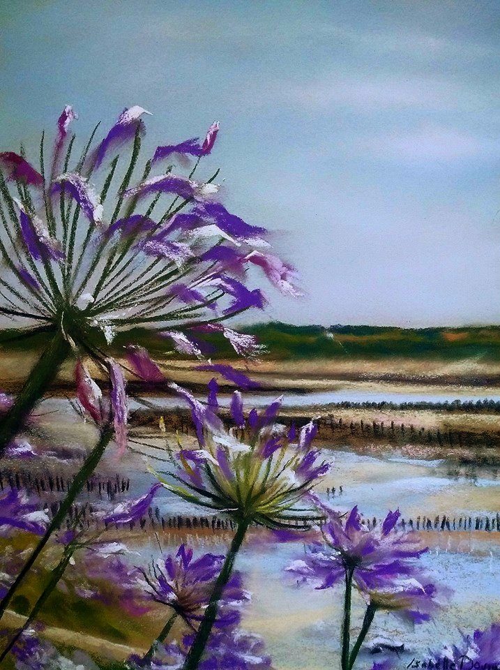 Sérénité dans la baie – Peinture au pastel sec par l’artiste peintre Isabelle Douzamy – 40×50 cm (encadré)