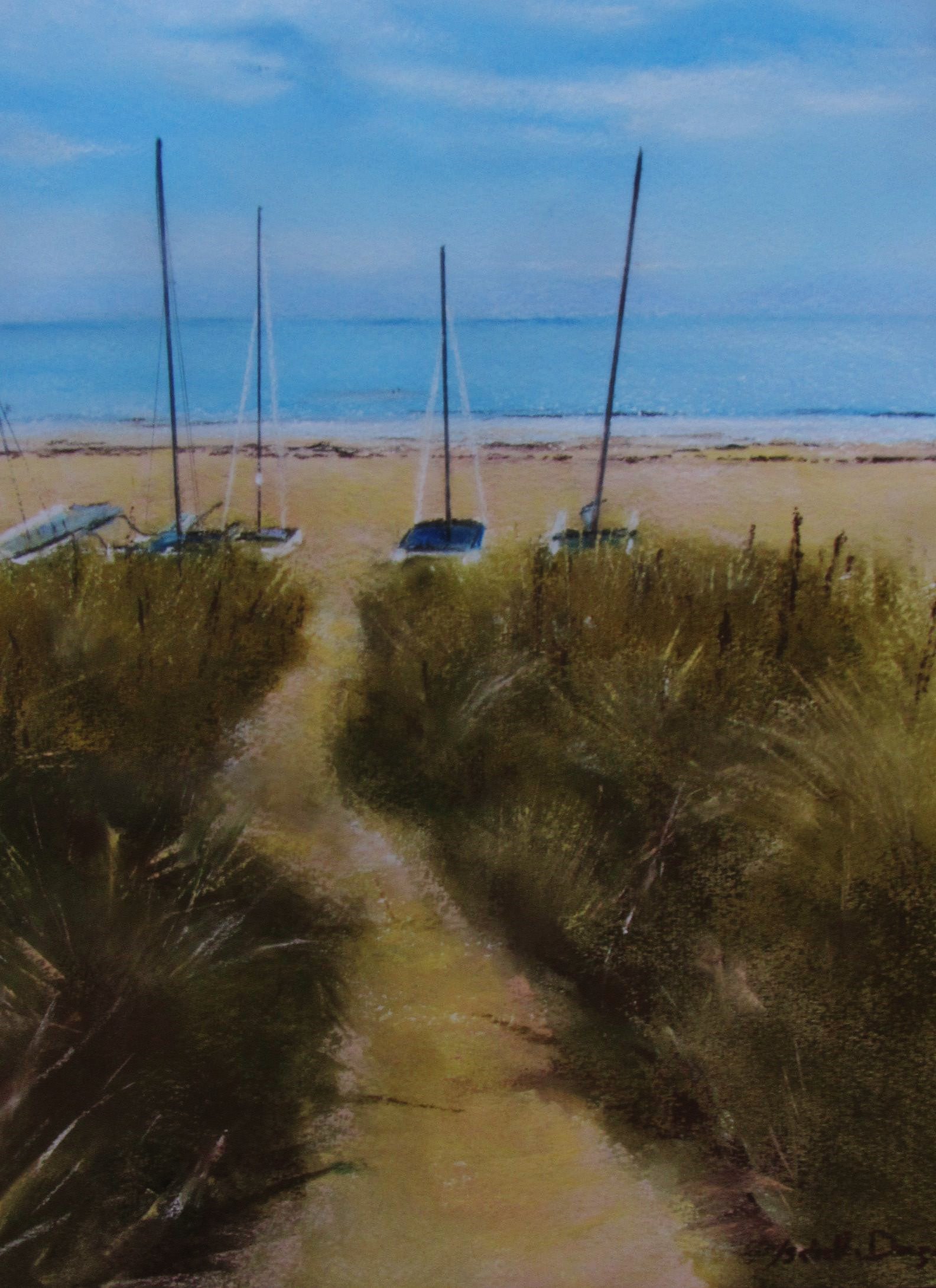 Sur la grande plage de Saint-Cast-Le-Guildo - Peinture au pastel sec par l'artiste peintre Isabelle Douzamy - 40 x 50 cm - encadré