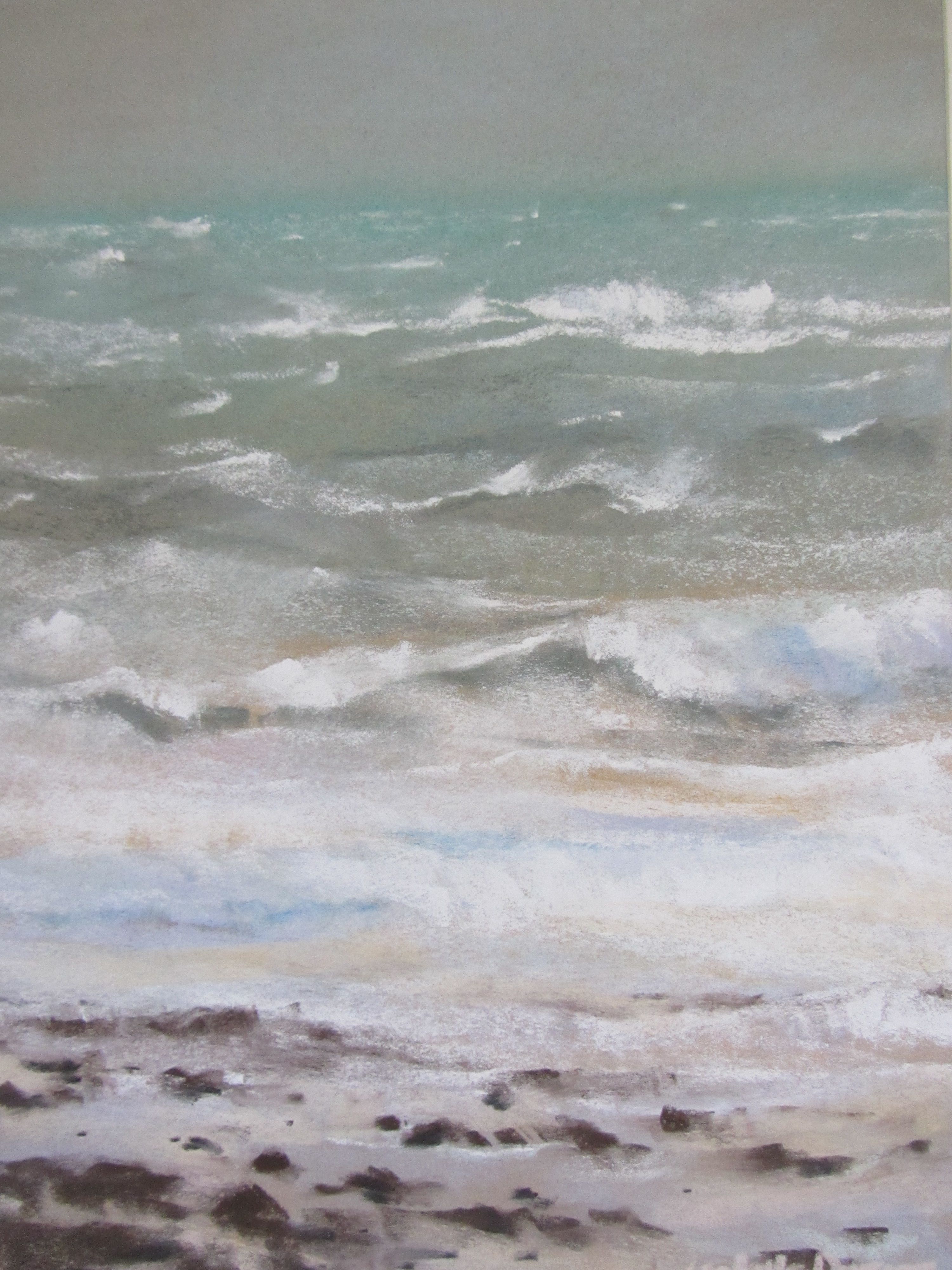 Tempête plage du Vieux-Bourg - Pastel sec par Isabelle Douzamy - 30x40cm