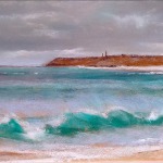 Vue sur le Cap Fréhel - Peinture panoramique au pastel sec par l'artiste peintre Isabelle Douzamy - 36x84 cm (encadré)