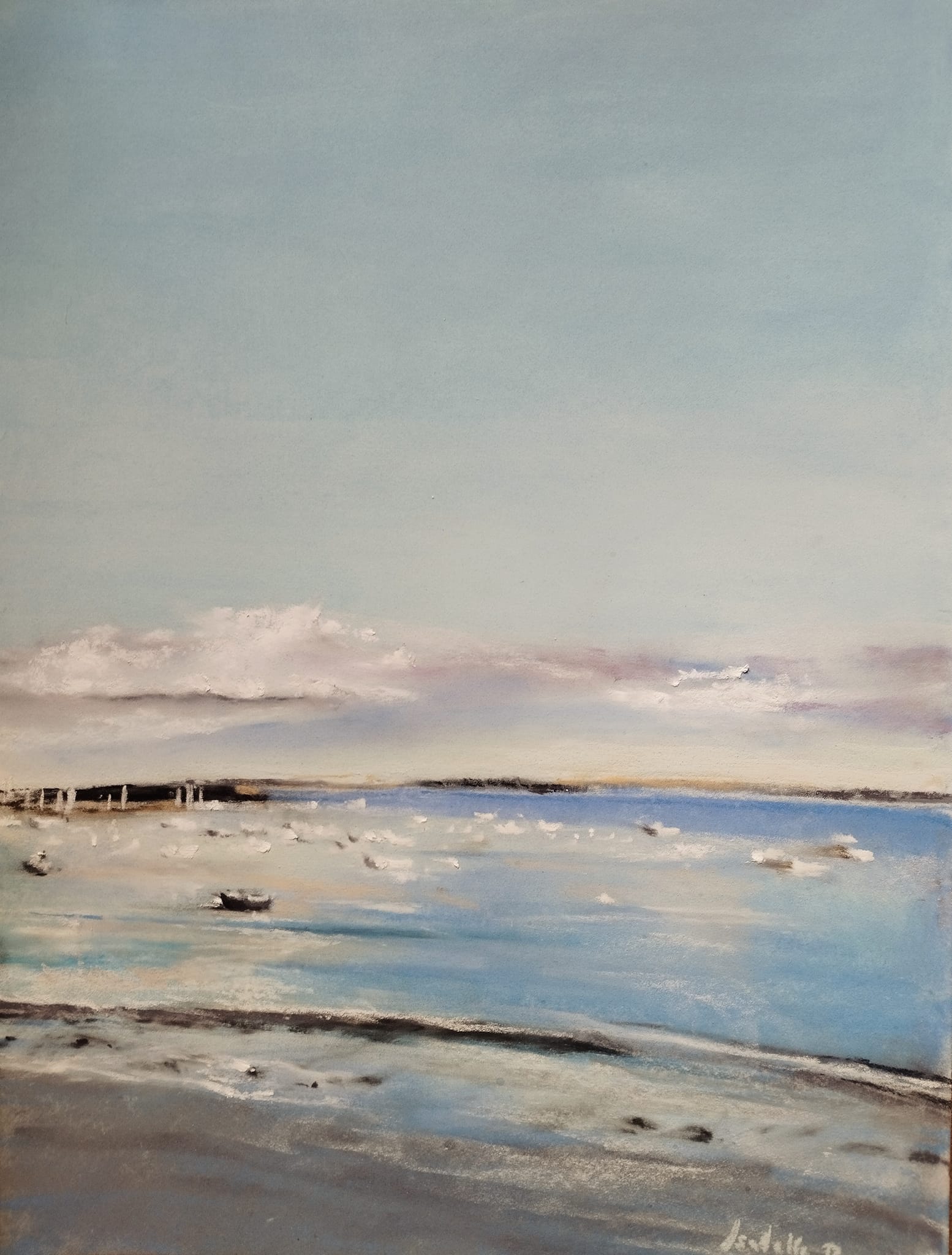 Vue sur le Port de Saint Cast Le Guildo - Peinture au pastel sec par l'artiste peintre Isabelle Douzamy - 35 x 45 cm (encadré)